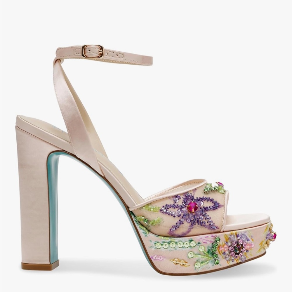 Betsey Johnson Vivien Beaded Platform Mesh Sandals Shoes - Picture 2 of 7